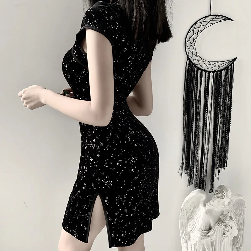 Женское винтажное мини-платье Gothblck облегающее платье с воротником-стойкой