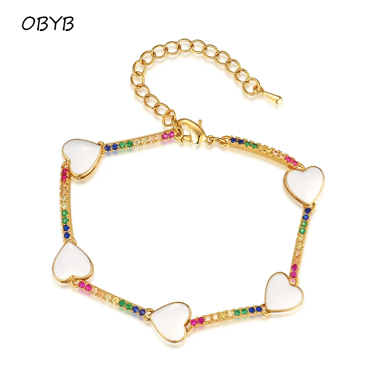 

OBYB Heart-shaped Colorful Zircon Bracelet For Women Accessories Fashion Luxury Bracelet Bangles Wedding Engagement Jewelry Gift