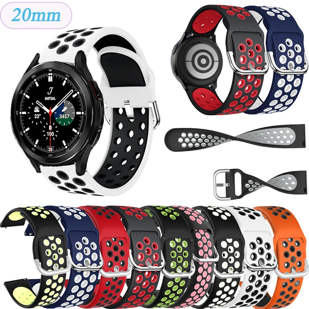 

Ремешок силиконовый для Galaxy Watch 4 /Active 2 40 44 мм, браслет для смарт-часов Samsung Galaxy Watch 4 Classic 42 46 мм, 20 мм