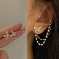 blijery korean elegant cute rhinestone butterfly stud earrings for women girls fashion metal chain boucle doreille jewelry gift