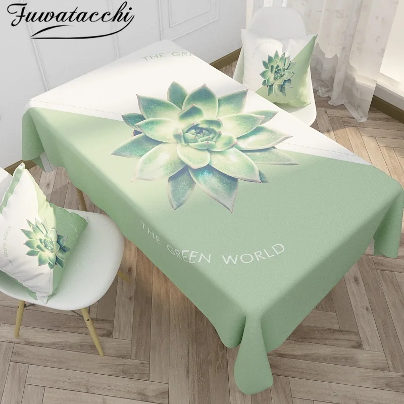 

Fuwatacchi Linen Cotton Tablecloth Fresh Green Tree Fawn Washable Coffee Dinner Comfortable Table Cloth for Christmas Wedding