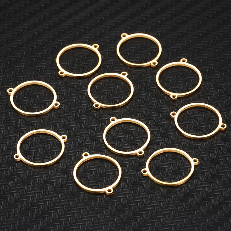 20 шт./лот круглые подвески из нержавеющей стали с двойным отверстием для
