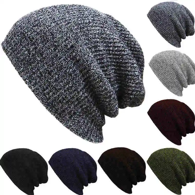 Autumn Winter Men Slouch Skull Oversize Long Beanie Women Baggy Cap Crochet Knit Ski Hat | Аксессуары для одежды
