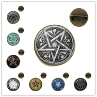 new satanic baphomet pentagram brooch gothic glass cabochon collar pins satanism evil occult pentacle jewelry pagan charm gift