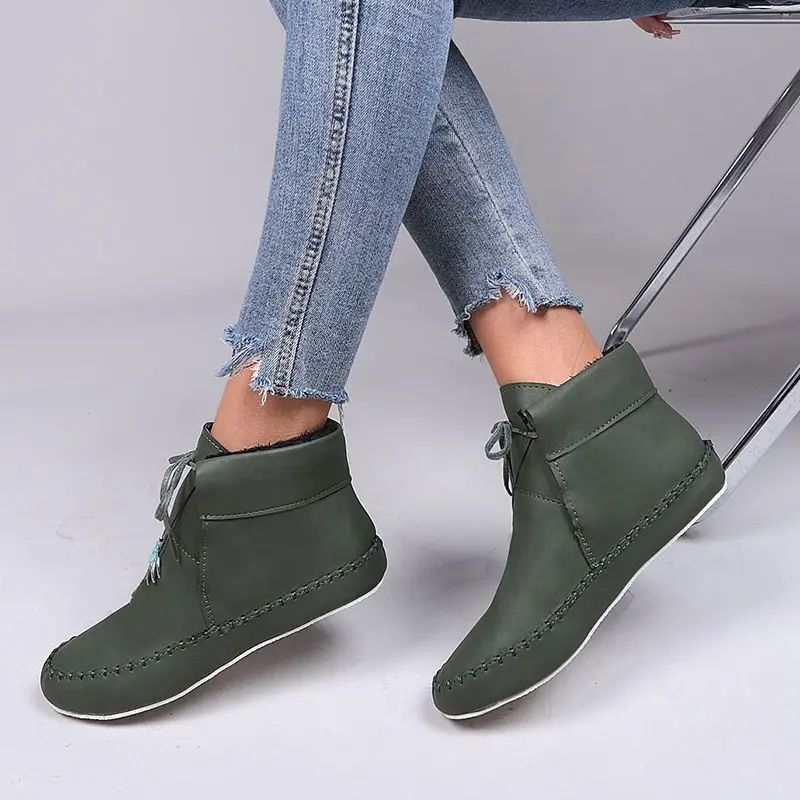 

2021 Winter Women's New European and American Style Fashion Casual Low Round Round Toe Lace Metal and Velvet Snow Boots ZX183