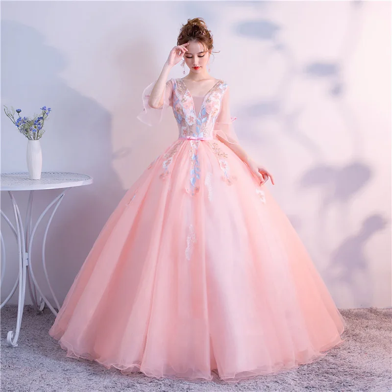 

2019 Ball Dresses Applique Quinceanera Dresses Half Sleeves Vestidos De 15 Sixteen Sweet Debutante Gowns Robe De Bal Puffy Dress