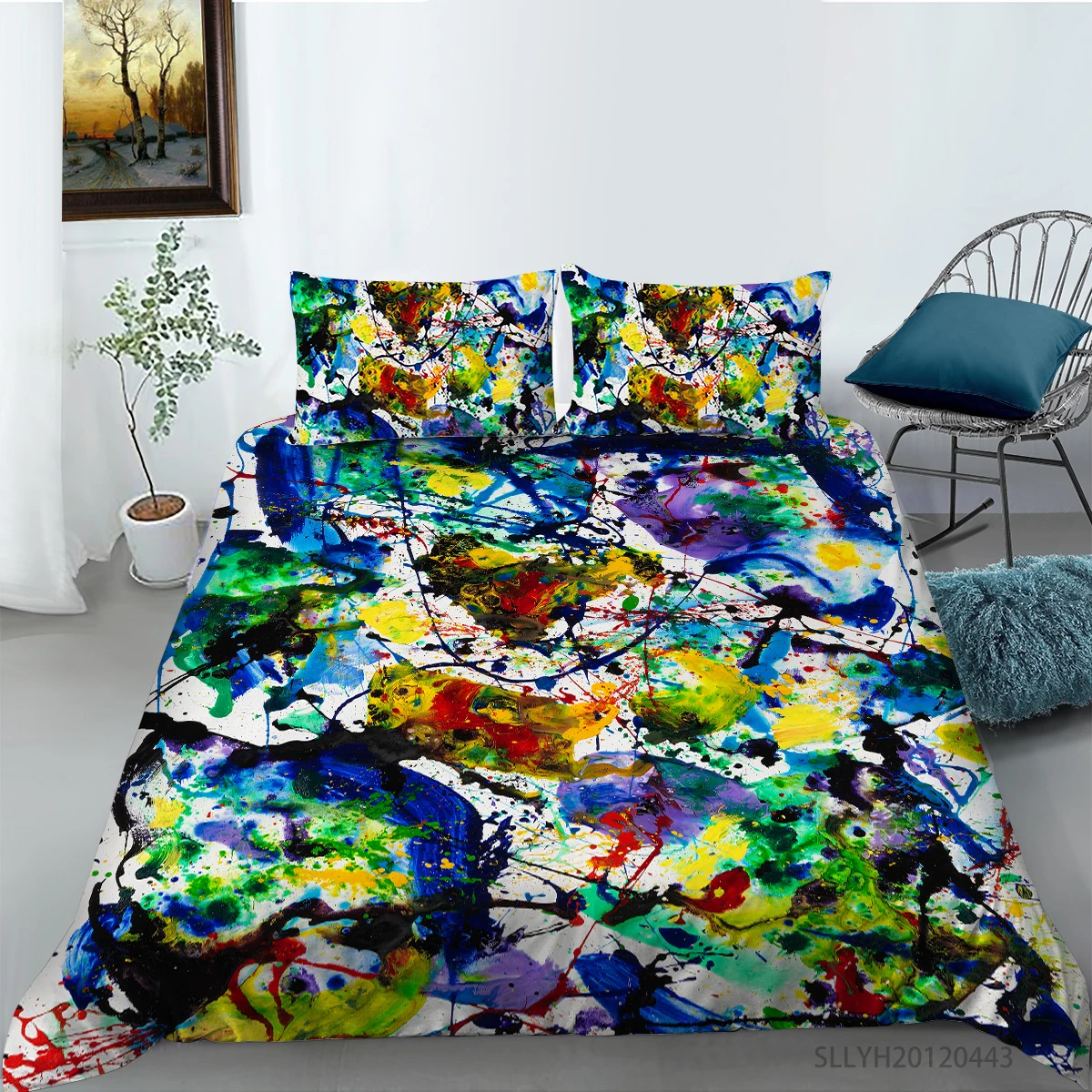 Комплект постельного белья с разноцветным рисунком маслом пододеяльник