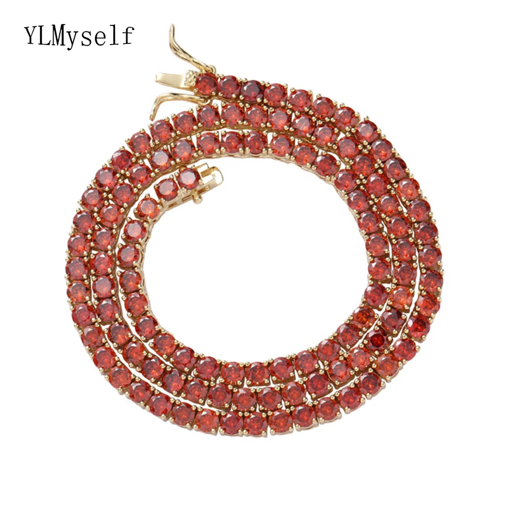 

Copper 7/8/16/18/20 Inch Tennis Necklace/Bracelet Pave Bling 4mm Garnet Cubic Zircon Unisex Hip hop Rock Chain Jewelry For Women