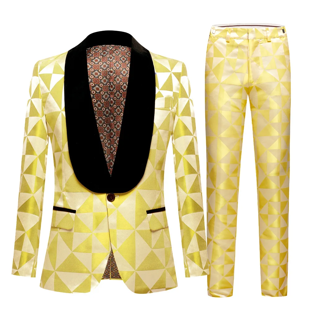

2022 Men's Jacquard Green Fruit Collar Suit Studio Fashion Suit