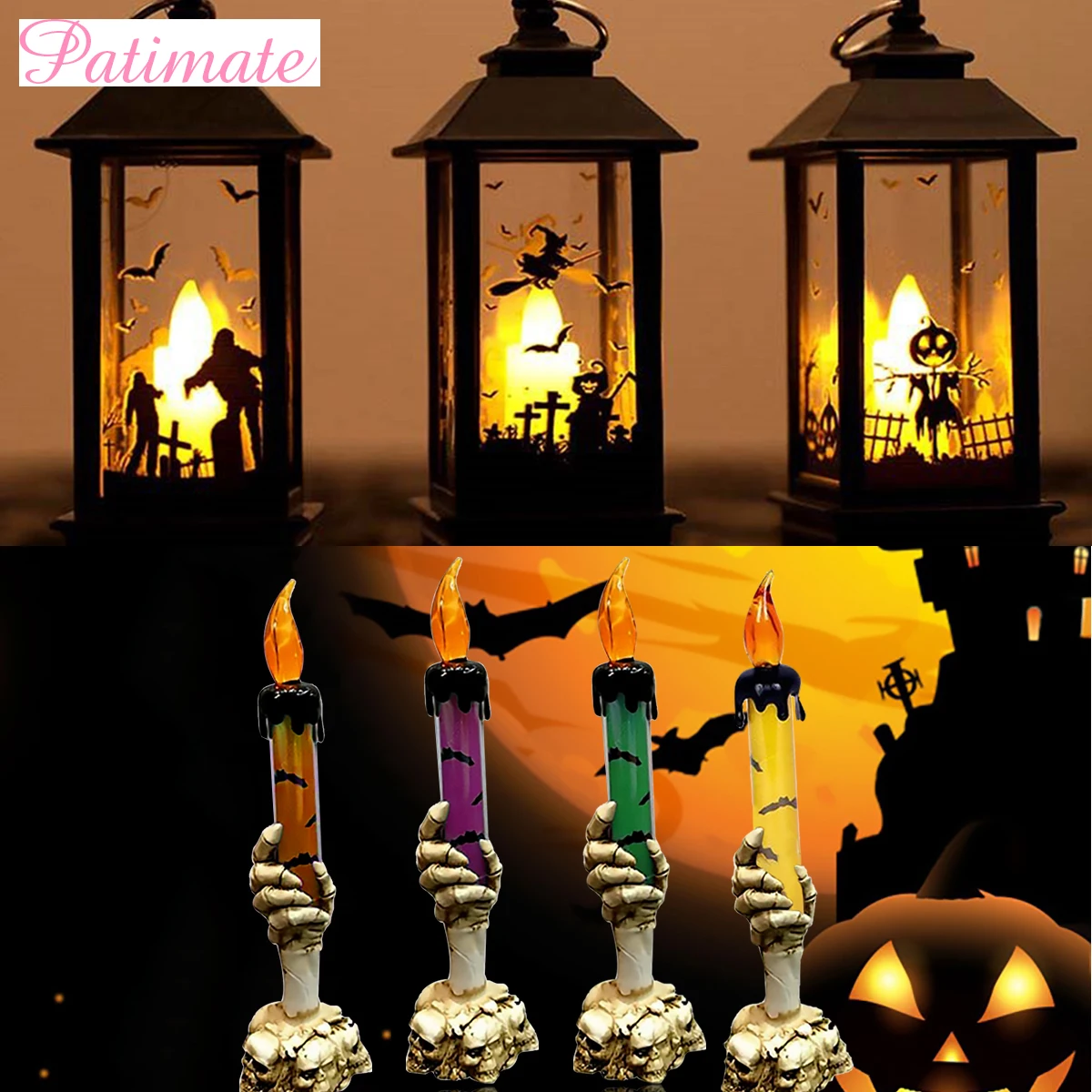 

LED Halloween Lamp Electric Candle Decoration Pumpkin Witch Skull Lamp Party Decor Retro Lightning Hanging Party Lamp Supplies