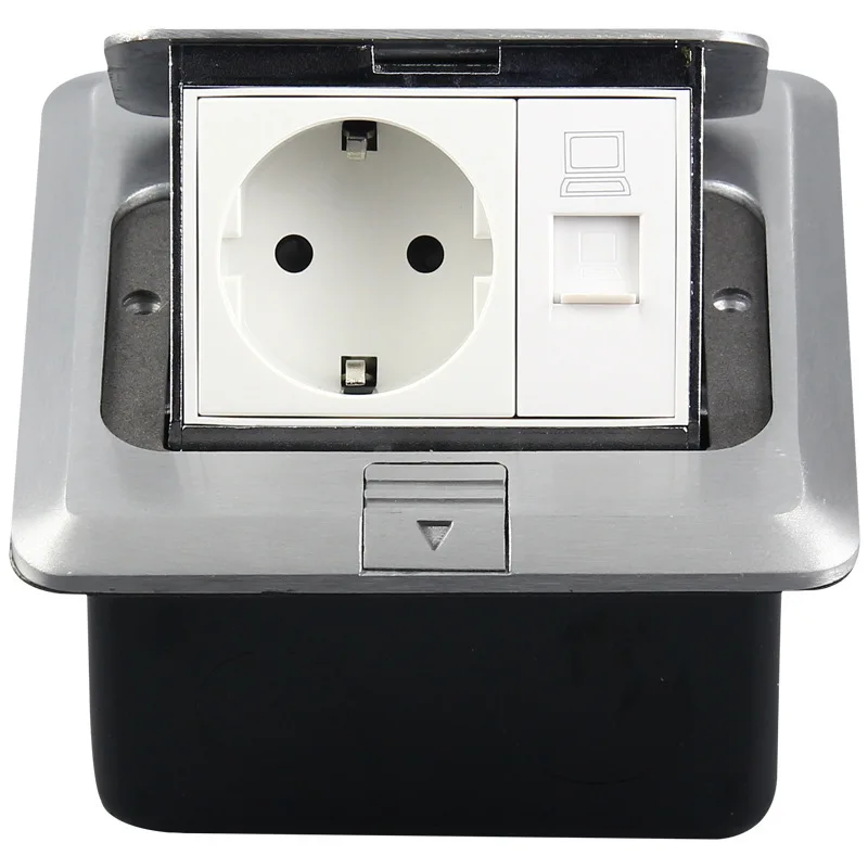 

switch box with cover plate hide Pop-up Computer European standard floor socket Aluminium alloy network German UK Ground socket