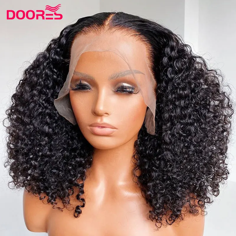 Перуанские Remy (Реми)/плотный кружево часть парик из бразильских курчавых 13x1 + 4x1 T