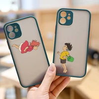 ponyo on the cliff anime cartoon phone case black green color matte transparent for iphone 12 mini 11 pro x xr xs max 7 8 plus