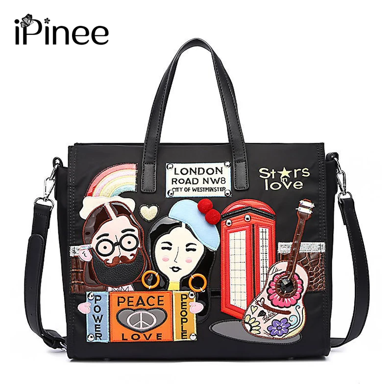 Женская нейлоновая сумка через плечо iPinee повседневная тоут с вышивкой большая