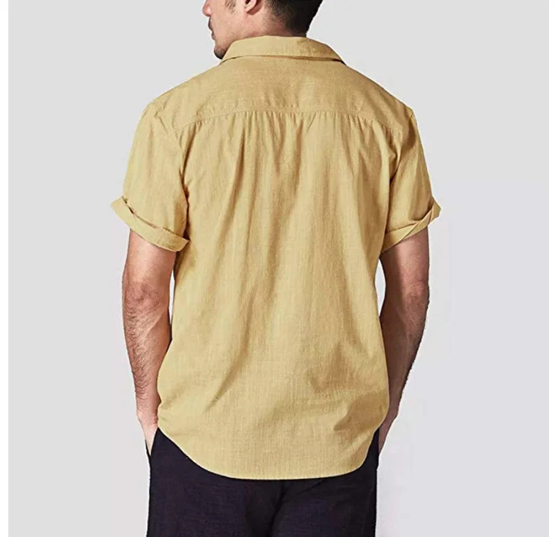 Рубашка Мужская льняная с отложным воротником короткий рукав повседневная