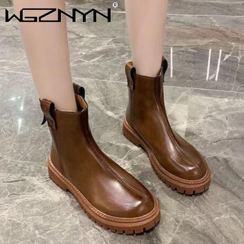 

Новинка, брендовые осенне-зимние ботинки челси, женские ботильоны на платформе 2022, коричневые, черные, короткие меховые ботинки в стиле панк...