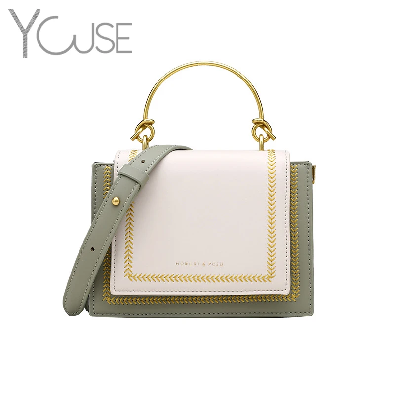 Контрастные цвета кожаные сумки через плечо для женщин 2020 дорожная сумка модная