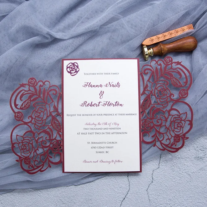 50pcs Rose Laser Cut Wedding Invitations Card Customize Greeting Business With RSVP Cards Birthday Party Favor Supplies - купить по