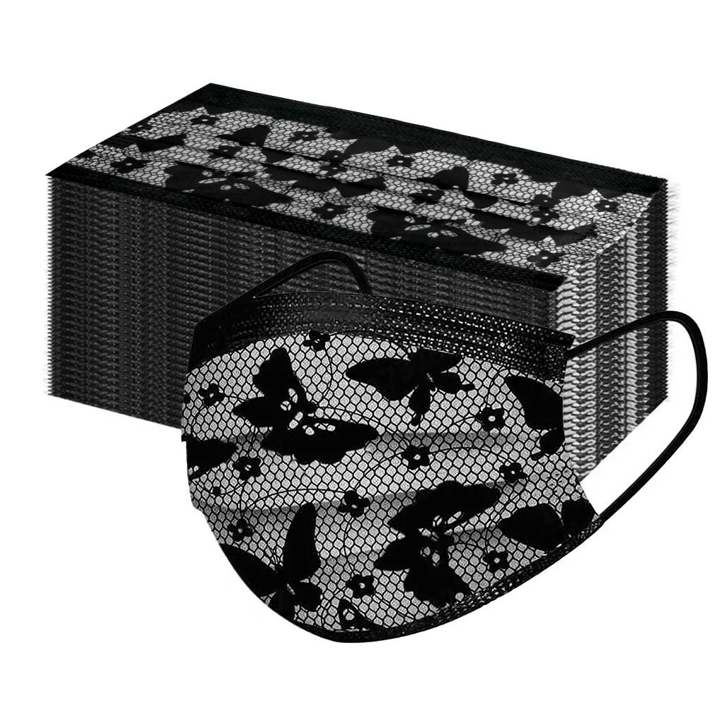 

50PC Adult Fashion Lace Disposable Protection Three Layer Breathable Face Mask Non-woven 3-layer Face Mask Breathable Mask