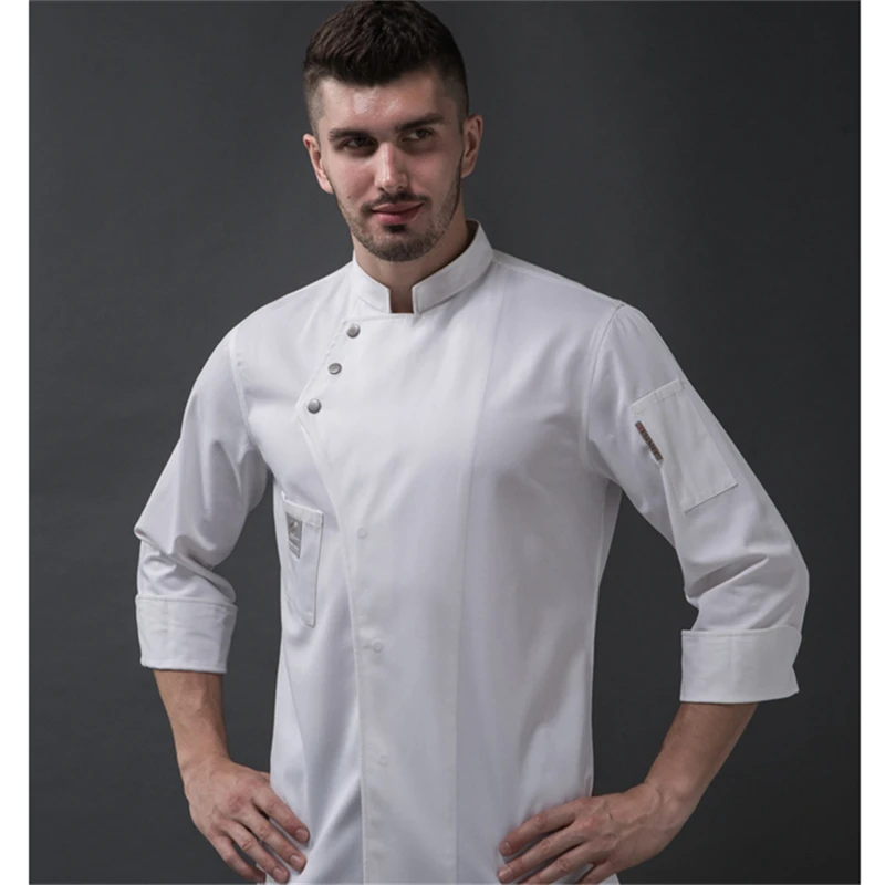 Короткий и полный рукав Ресторан шеф-повара Униформа человек кухня bakeryWaiter рабочая одежда двубортный питание шеф-повара куртки - Цвет: White Long Jacket
