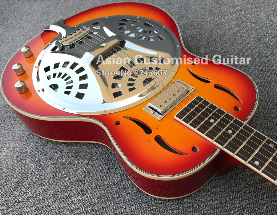 Cherry Sunburst резонатор для Добро стальная электрическая гитара с верхом из клена