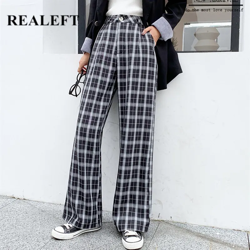 KINOMI Новое поступление повседневные клетчатые женские широкие брюки с карманами