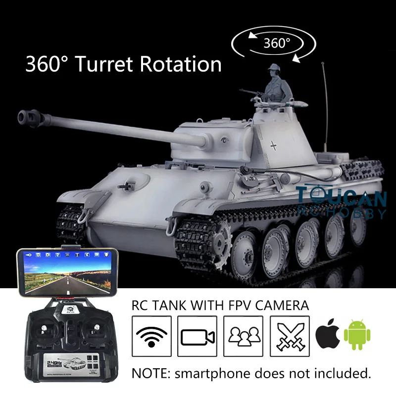 Подарки для мальчиков Heng Long 1/16 7.0 RC Tank Plastic FPV Panther G 3879 360 ° вращающаяся стальная