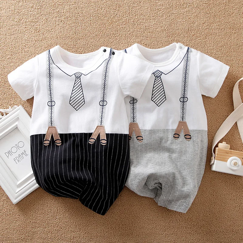 

Newborn Baby Summer Rompers Thin Cotton Toddler Short Sleeve Baby Clothes Jumpsuit Ropa Bebe Gentleman Infant Clothing