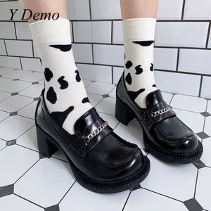 Носки Y Demo женские в стиле Харадзюку, милые эластичные облегающие до щиколотки с рисунком коровы, белые черные Лоскутные