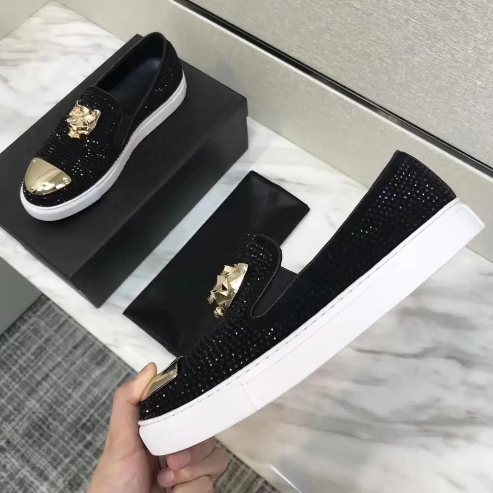 Мокасины мужские со стразами роскошные дизайнерские туфли для вождения без