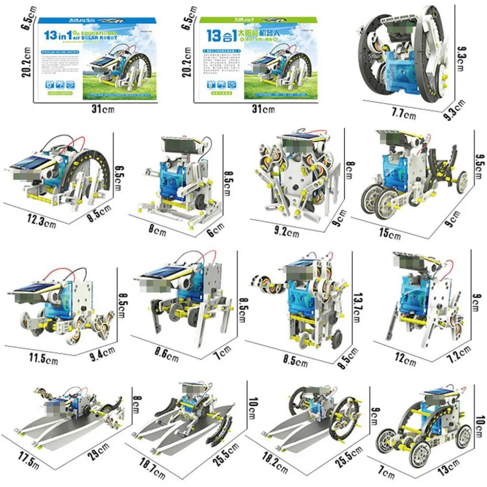 

13 In 1 Solar Powers Robot DIY Kit Toy Educational Science Experiment Technology Toys for Boys and Girls Free Sticker STEM Toys