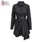 Новое Женское зимнее платье-рубашка в Корейском стиле, однотонное черно-белое платье-рубашка с длинными рукавами, уникальное Повседневное платье средней длины, Robe Femme 6839, 2020