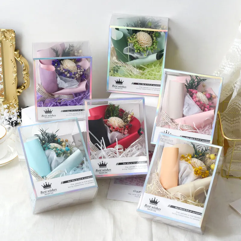 

Preserved Flower Dried Flower Bouquet Handmade Dried Natural Flowers Mini Bouquet Gift Box For Wedding Valentine Home Decor Gift