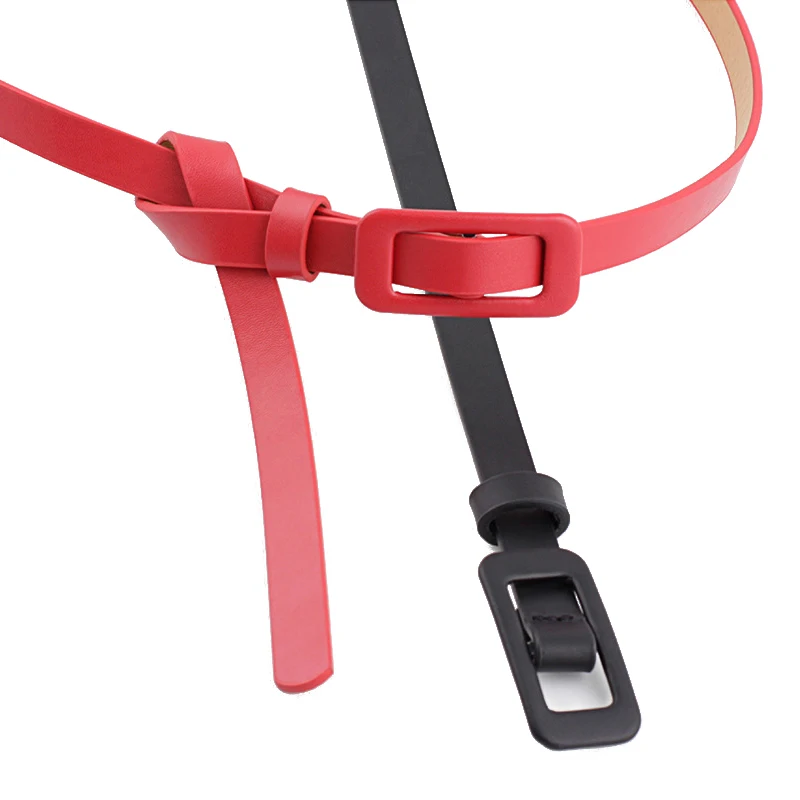 Ремень женский из искусственной кожи узкий с прямоугольной пряжкой черный