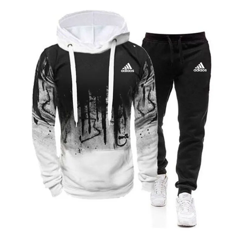 

2022 Hot Sale Men's Brand Tracksuit Casual Jogging Hoodies Suit Outdoor Jacket + Black Sweatpant 2pcs set