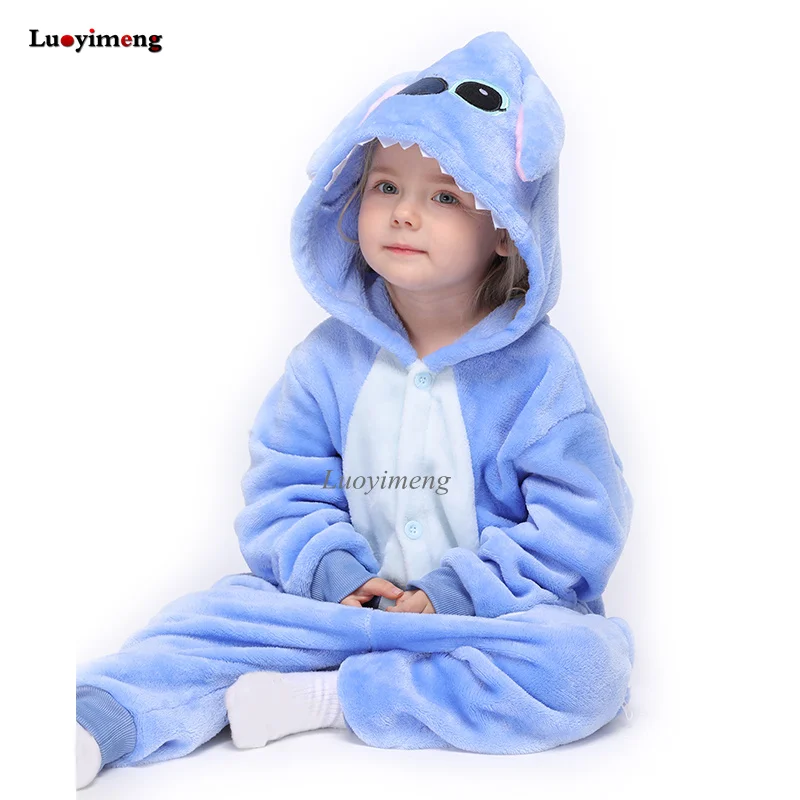 blue stitch Зимняя Фланелевая Пижама для мальчиков и девочек пижама детская одежда для сна кигуруми с единорогом Пижама с пандой и единорогом Детская Пижама - Цвет: blue stitch