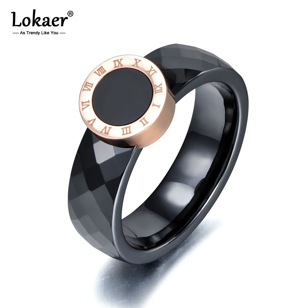 Lokaer, модное кольцо с римскими цифрами, ювелирное изделие для женщин, розовое золото, керамическое титановое стальное обручальное кольцо для женщин, Anneaux R17159