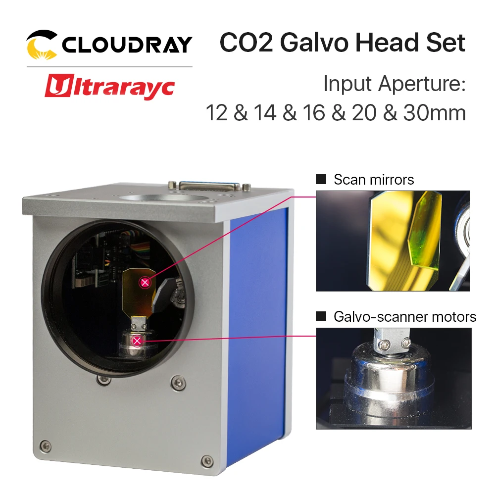 Ultrarayc Co2 Galvo Head Set 10.6um Input Aperture 12mm 14mm 16mm 20mm 30mm for Co2 Laser Marking Marchine Scanning System enlarge