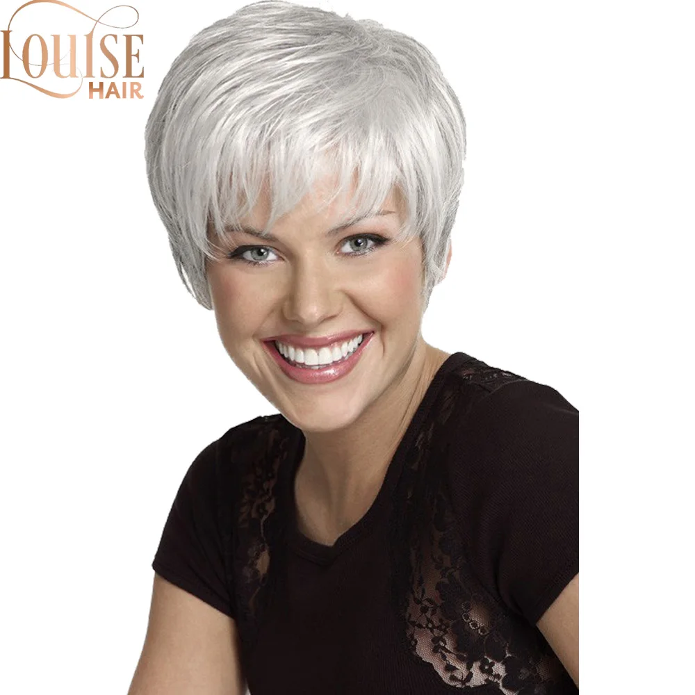 Louise женский парик серебристо серый белый Омбре синтетические Короткие слоистые