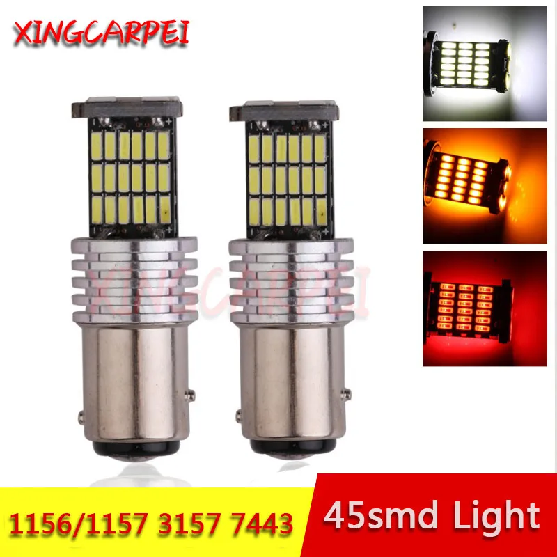 2pcs P21W LED Bulbs Turn Signal Light Ba15s 1156 Bay15d 1157 Canbus 7443 3157 Brake Reverse Lamp 4014 45SMD White Yellow Red | Автомобили