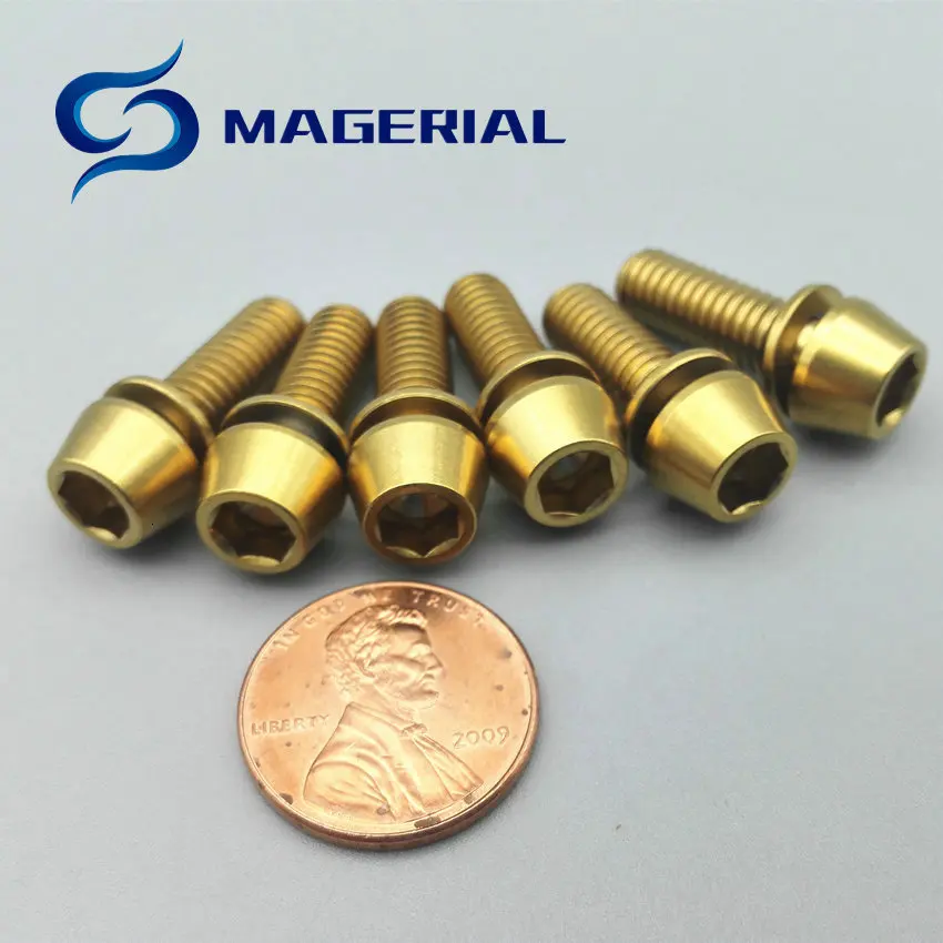 4/6 шт. Ti Болт с шайбой M6 x 20 титановые болты 4 стержня Ручка Бар золотого цвета Конус головкой Шестигранная розетка Ti винты Ti крепеж