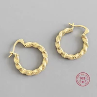 korean version of s925 sterling silver earrings twisted rope braided simple ins style gold plated wild female jewelry