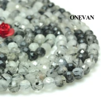 onevan natural black rutilated quartz faceted round beads smooth stone bracelet necklace jewelry making diy accessories design