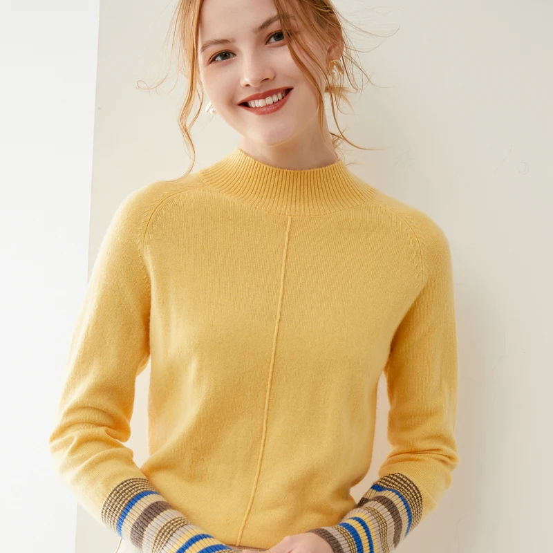 

Кашемировый свитер, Женский вязаный пуловер с высоким воротником и длинным рукавом, свитер, женский свитер из 100% чистой шерсти, теплая нижня...