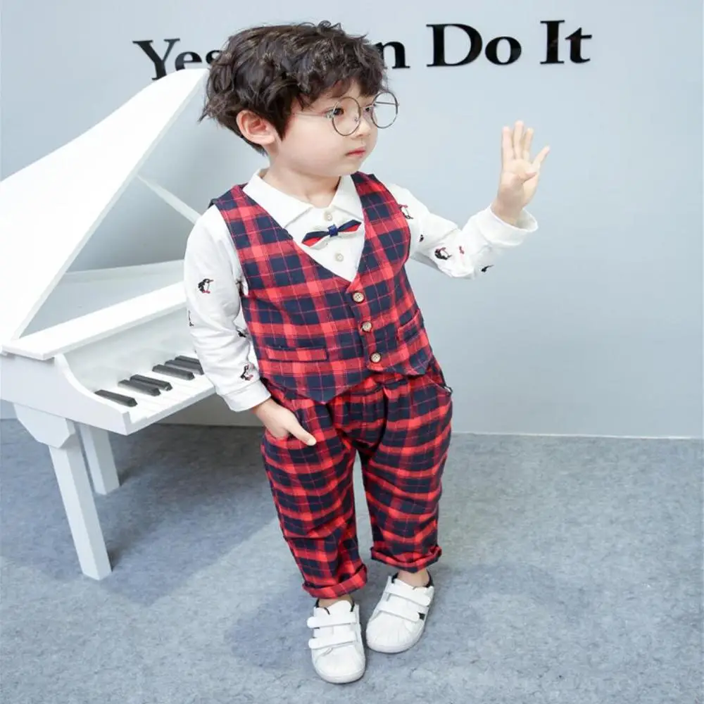 

Brand New Gentleman Baby Boy Clothing 3 PCS Set Bow-Tie Waistcoat T shirt Pants Suit Sets Boys Western-Style Clothes