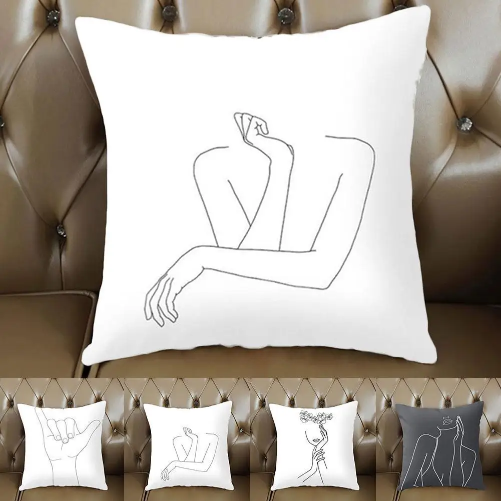 

Pillowcase Peach Skin Abstract White Black Cushion Cover Simple Car Waist Cushion Cover