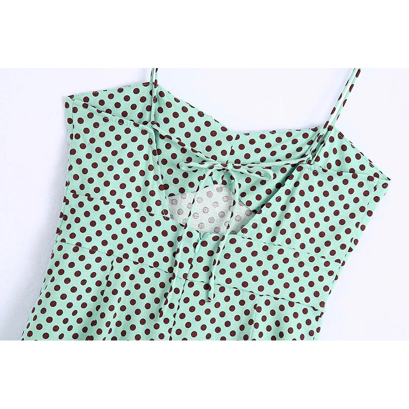 

Za Fashion Women Wave Point Print Strap Dress Sleeveless Backless Female 2021 Summer New Split Midi Dress BB1705