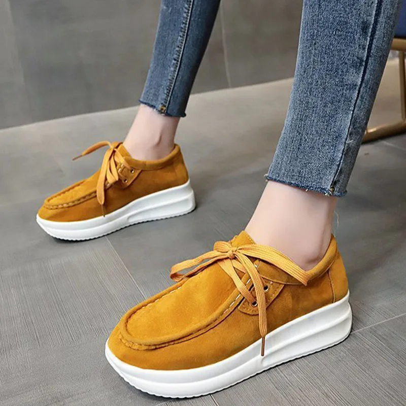 

Boat Shoes Platform Sneakers Traveler Suede Moccasin Lace Up Casual Flatform Femmes Chaussures Sapatos Das Mulheres Zapatillas