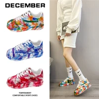 women sneakers mixed color lace up flat platform ladies casual shoes new fashion graffiti casual outdoor sport shoes female