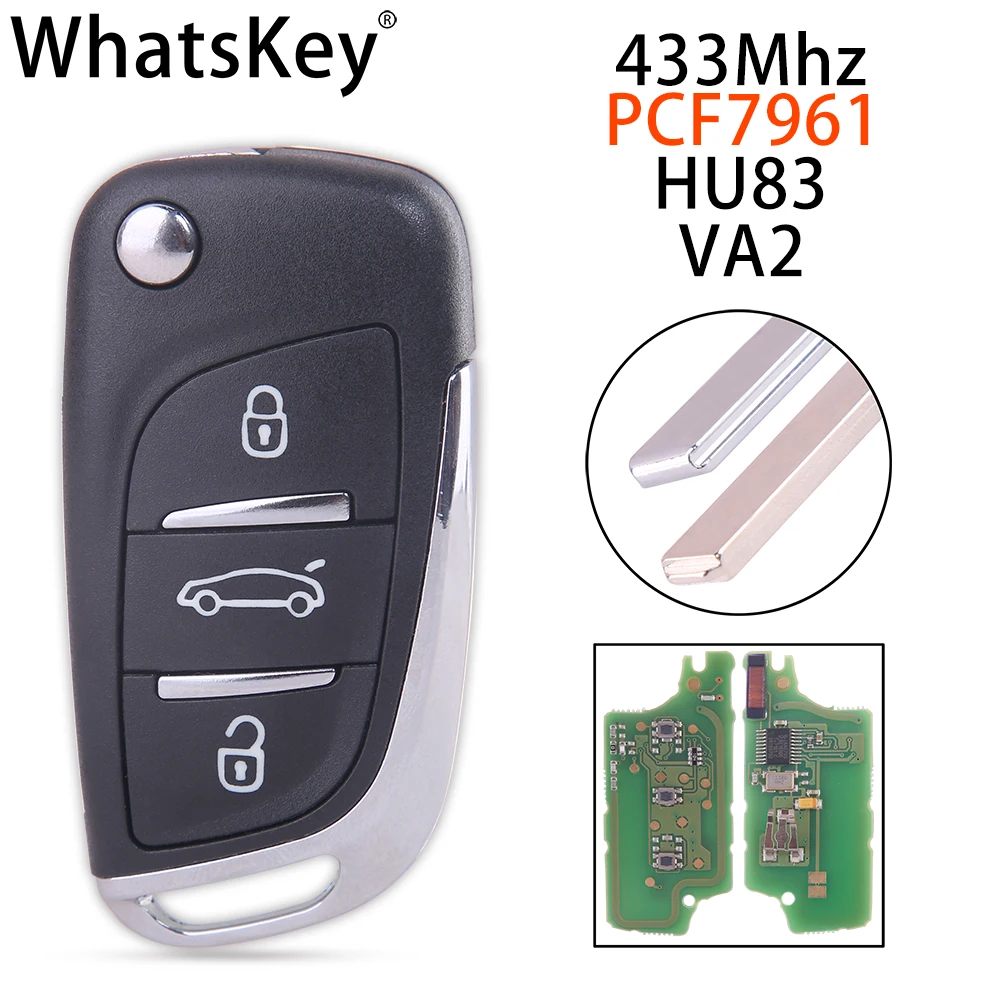 Модифицированный откидной дистанционный ключ WhatsKey ID46 с 3 кнопками для Peugeot 307 408 308